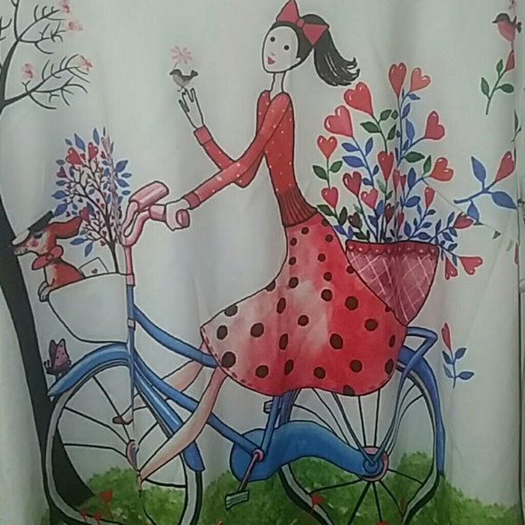 Quirky tee, girl riding bicycle w/hearts, flowers - Picture 3 of 6